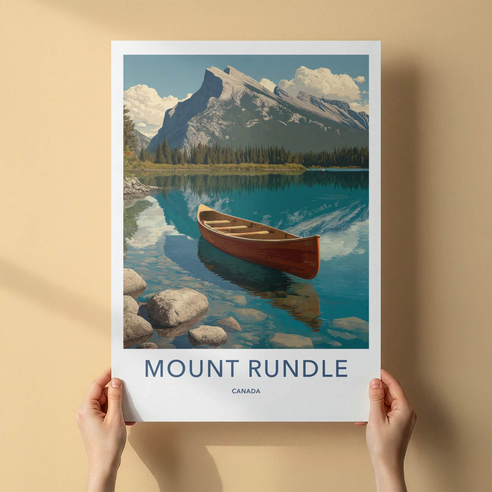 Mount Rundle Poster - Canada Travel Art - Red Canoe Lake Wall Decor