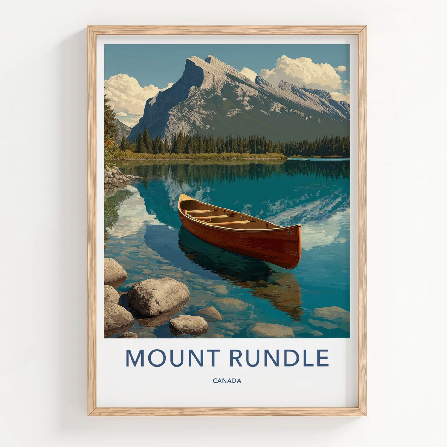 Mount Rundle Poster - Canada Travel Art - Red Canoe Lake Wall Decor