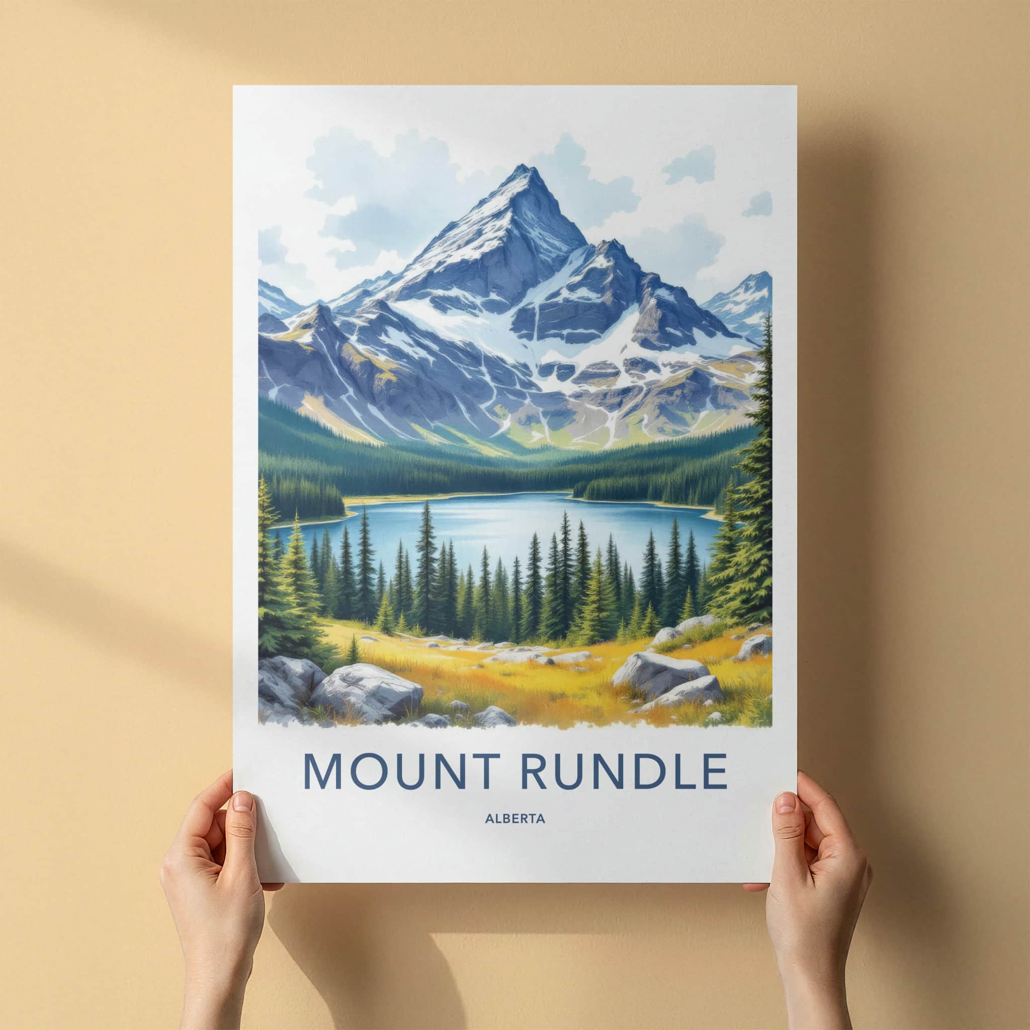 Mount Rundle Poster - Canada Wall Art - Snowy Mountain Lake Home Decor