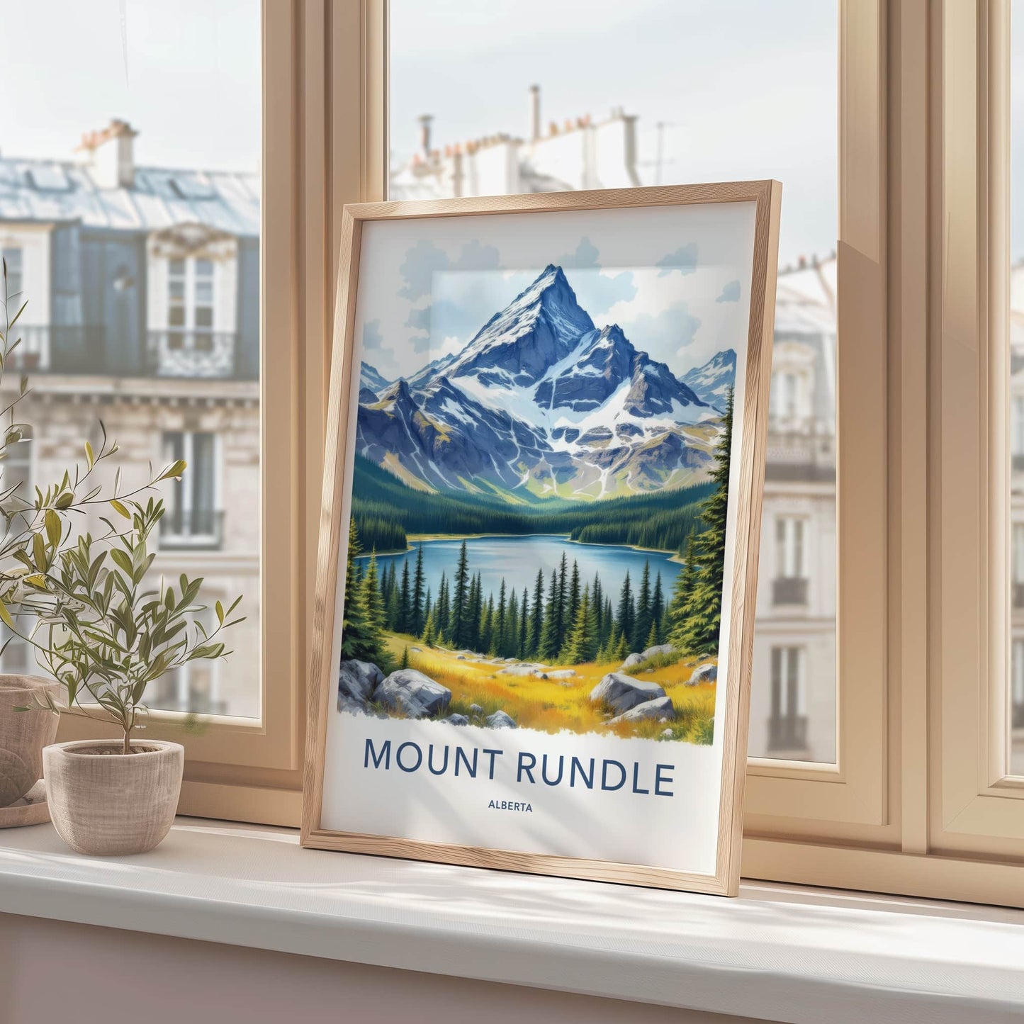 Mount Rundle Poster - Canada Wall Art - Snowy Mountain Lake Home Decor
