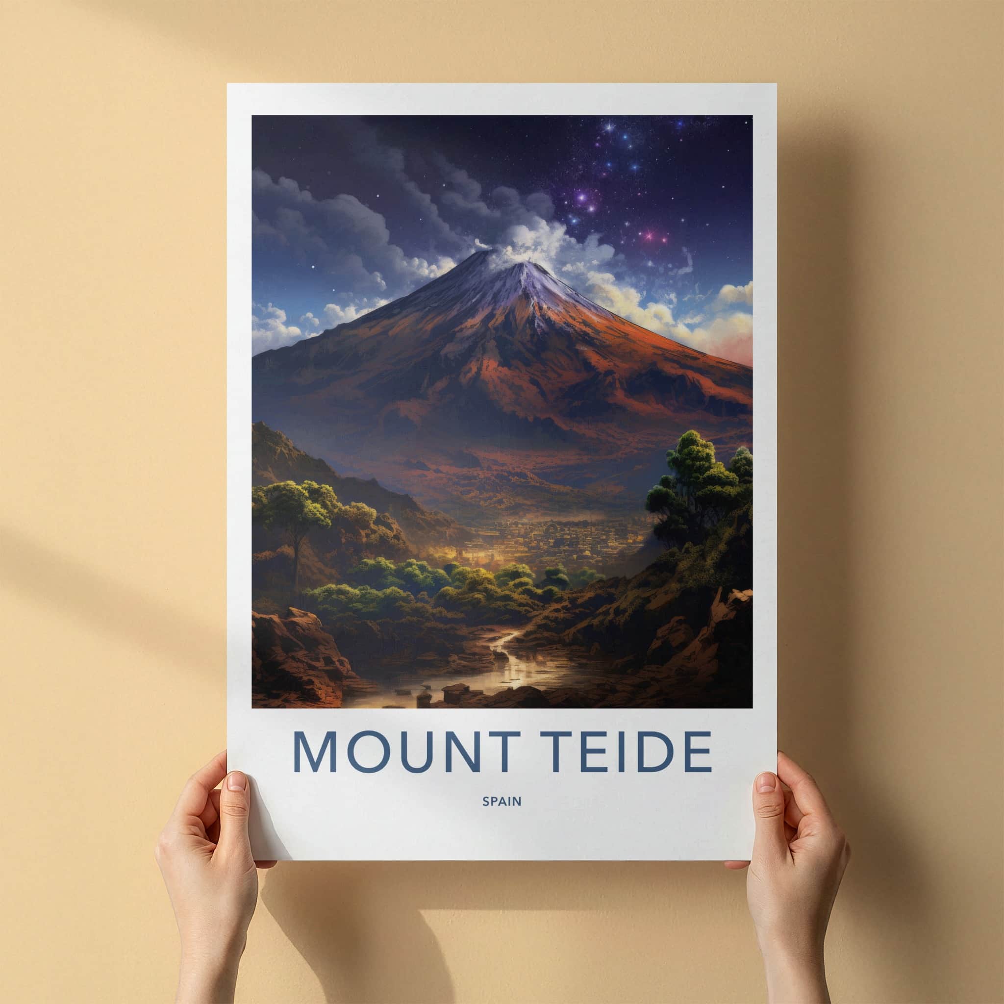 Mount Teide Poster - Spain Framed Print - Starry Night Volcano Lounge Decor