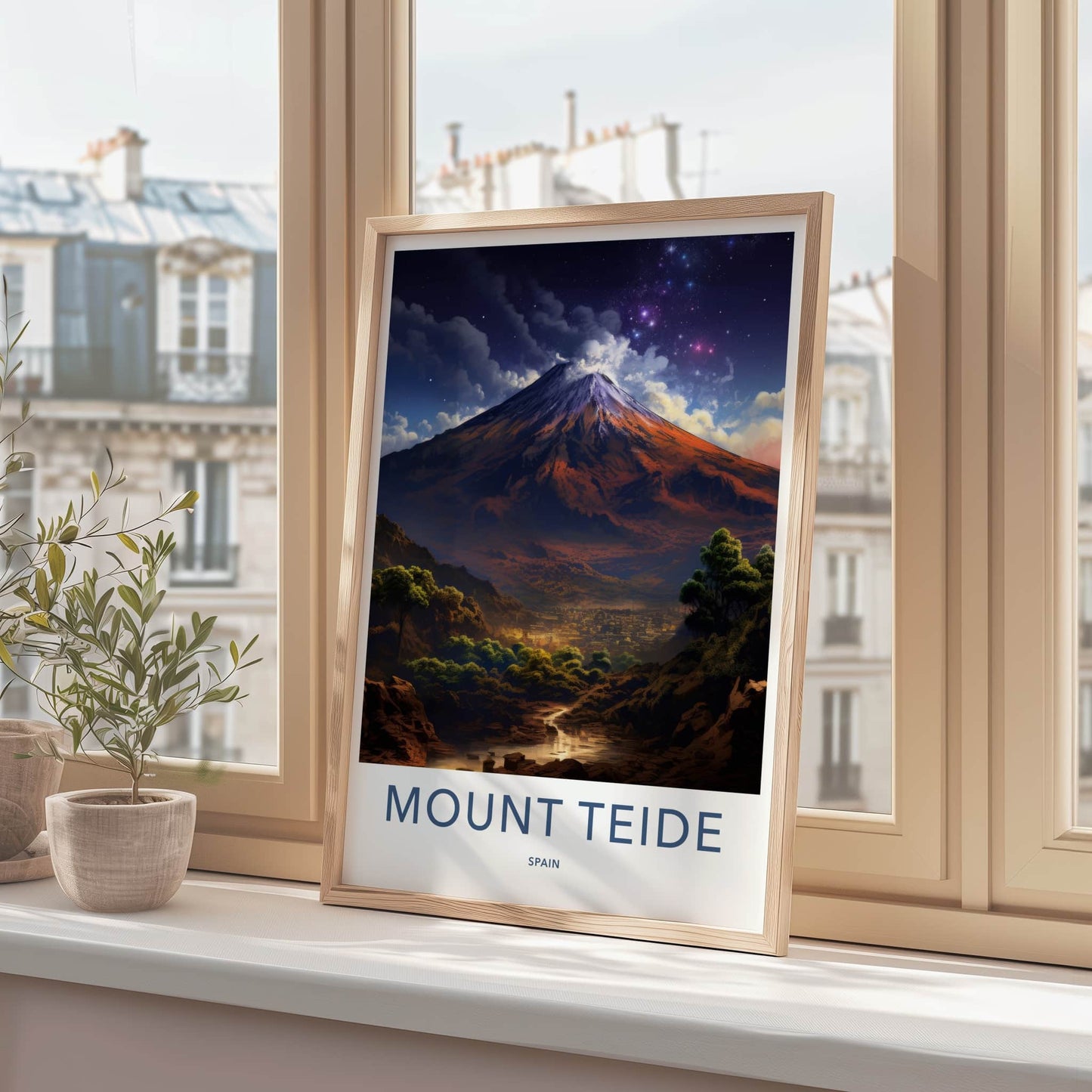Mount Teide Poster - Spain Framed Print - Starry Night Volcano Lounge Decor