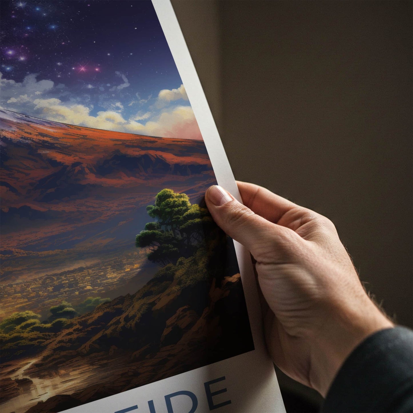 Mount Teide Poster - Spain Framed Print - Starry Night Volcano Lounge Decor