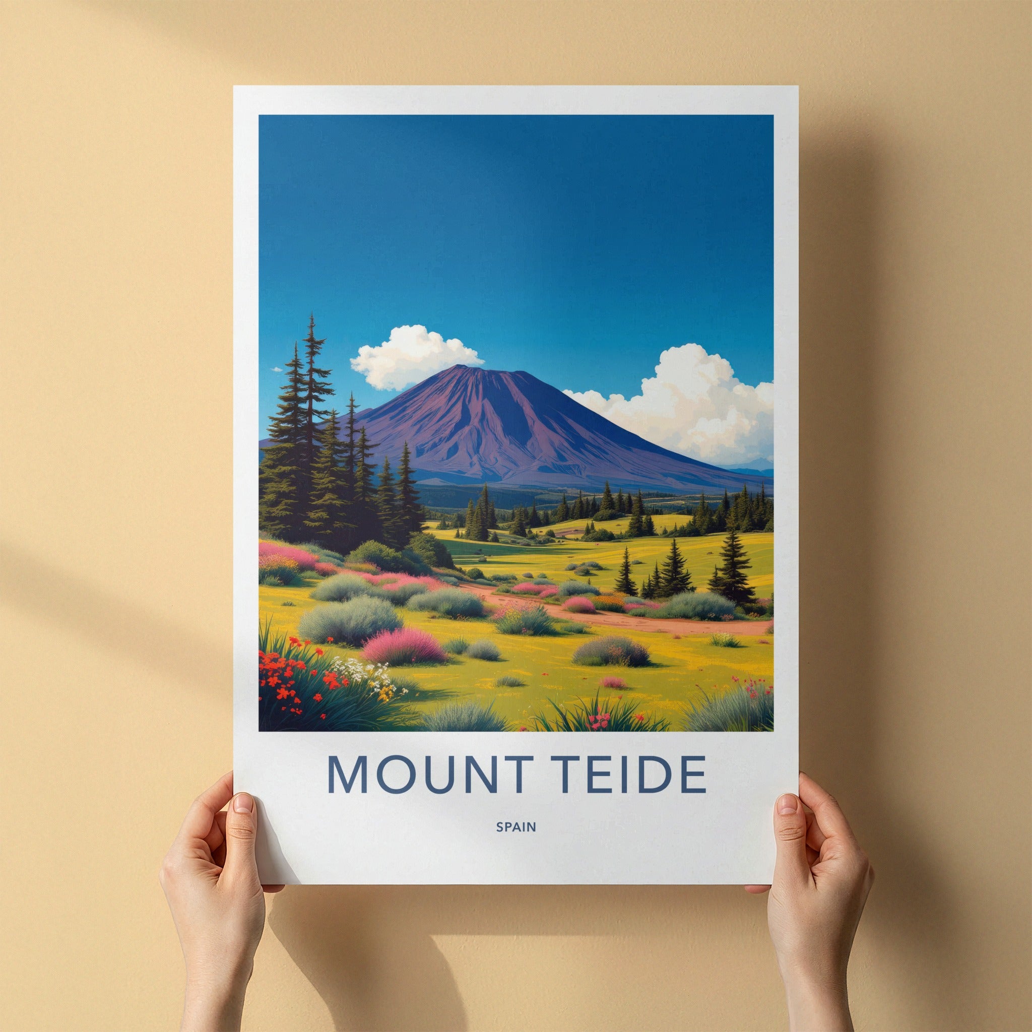 Mount Teide Poster - Spain Travel Art - Vibrant Bloom Landscape Home Decor