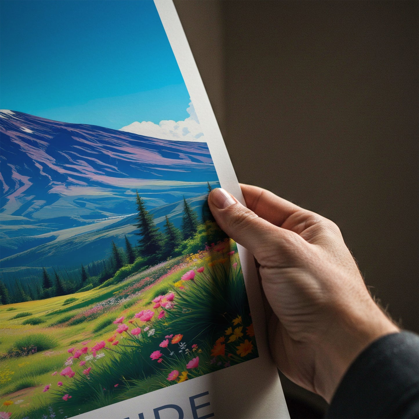 Mount Teide Poster - Spain Travel Art - Vibrant Flower Field Home Decor