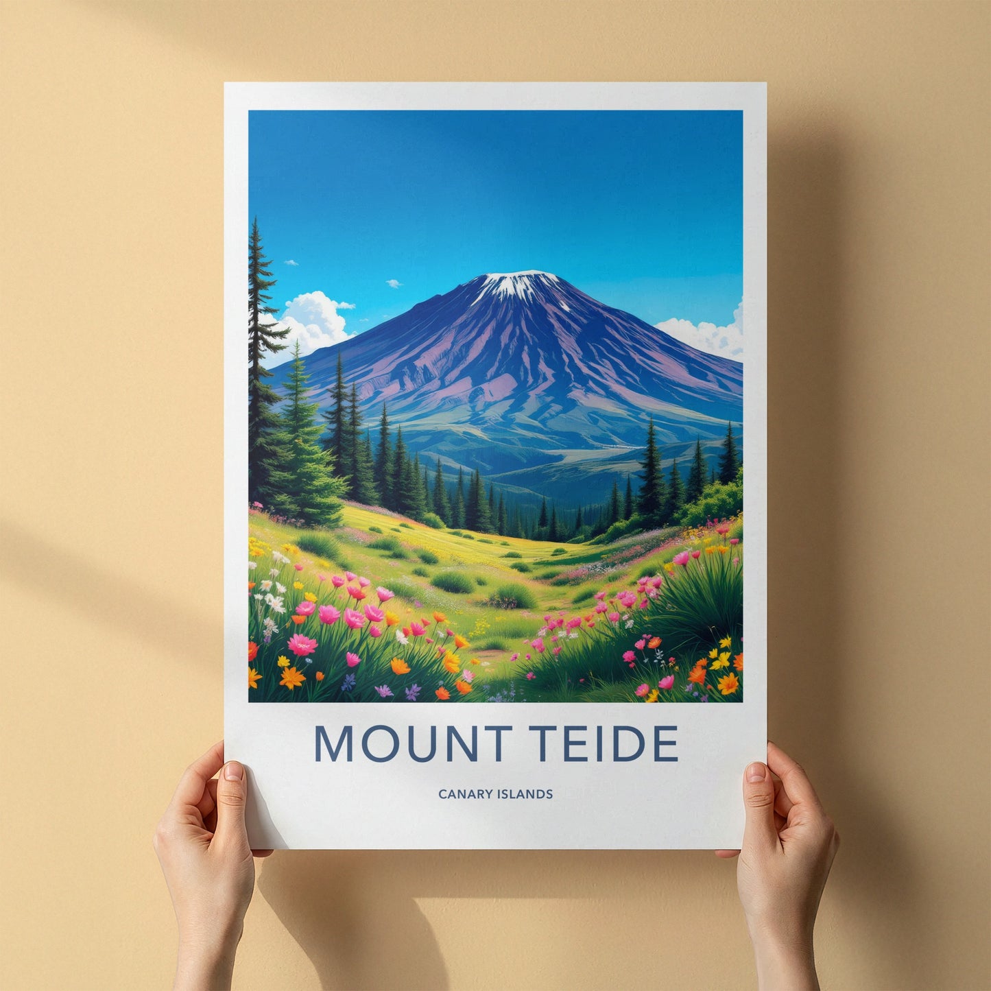 Mount Teide Poster - Spain Travel Art - Vibrant Flower Field Home Decor