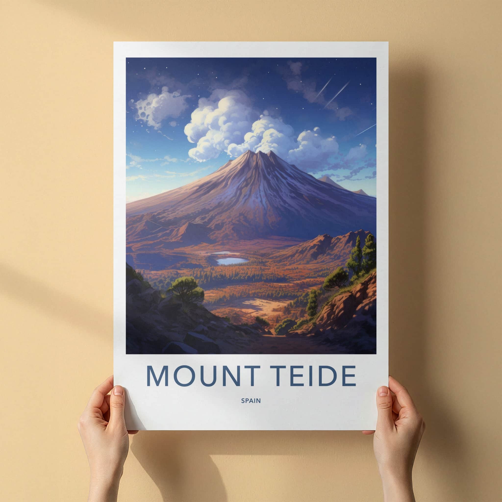 Mount Teide Poster - Spain Travel Art - Volcanic Valley Lake Home Decor