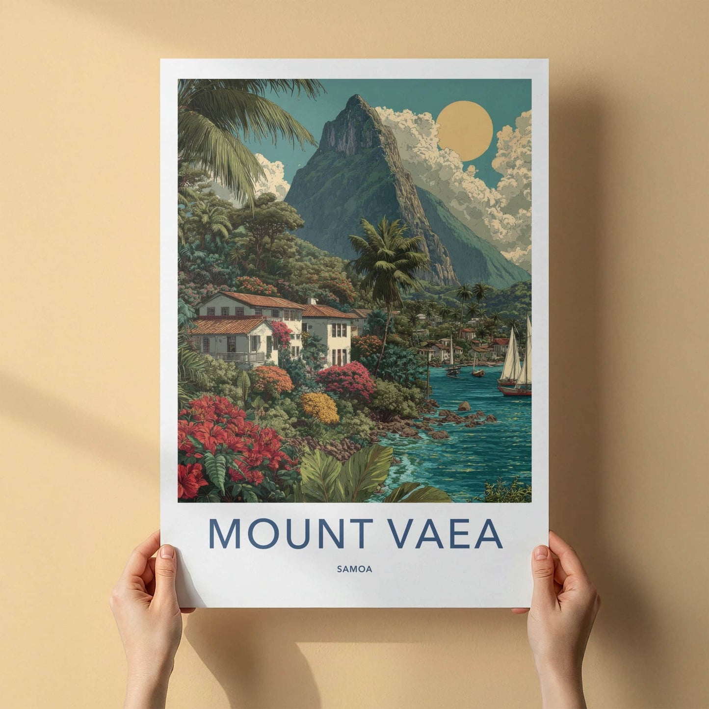 Mount Vaea Poster - Samoa Cliffside Homes - Tropical Village Wall Art