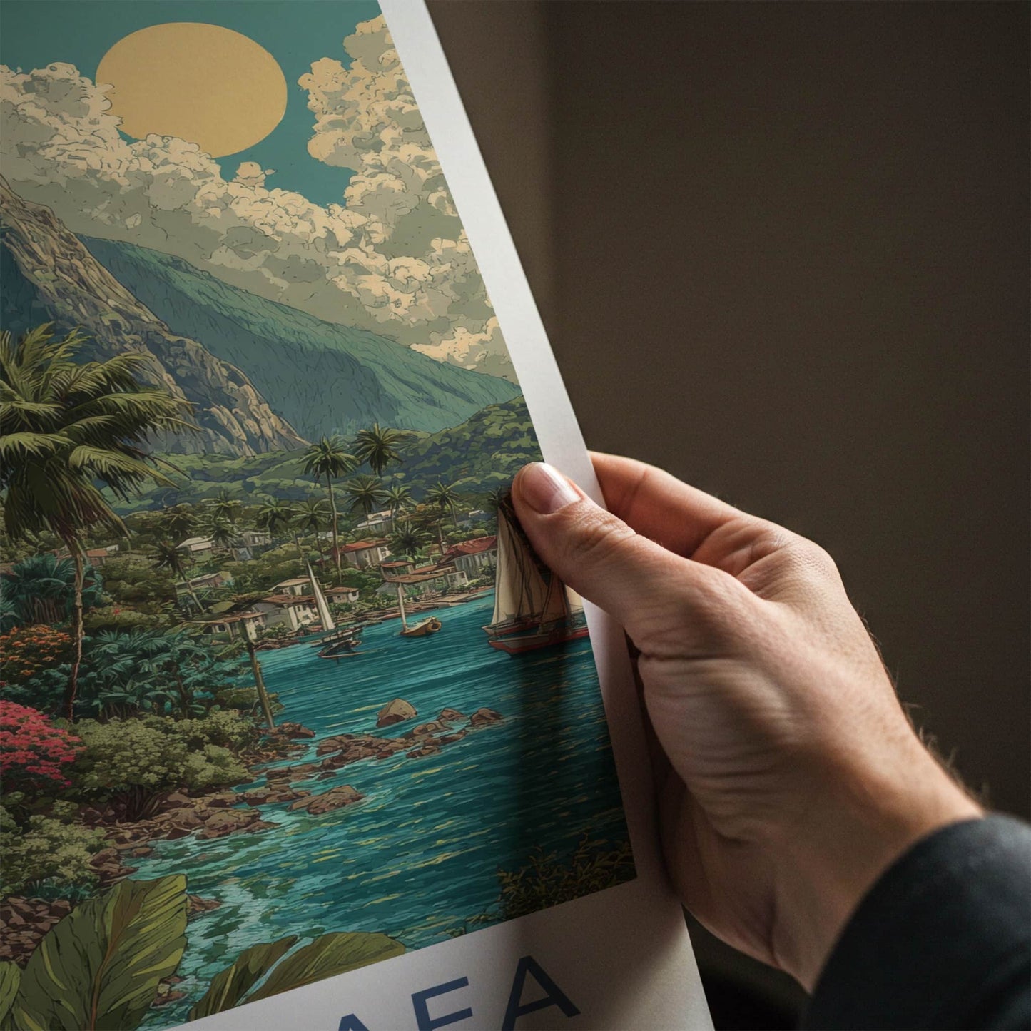 Mount Vaea Poster - Samoa Cliffside Homes - Tropical Village Wall Art