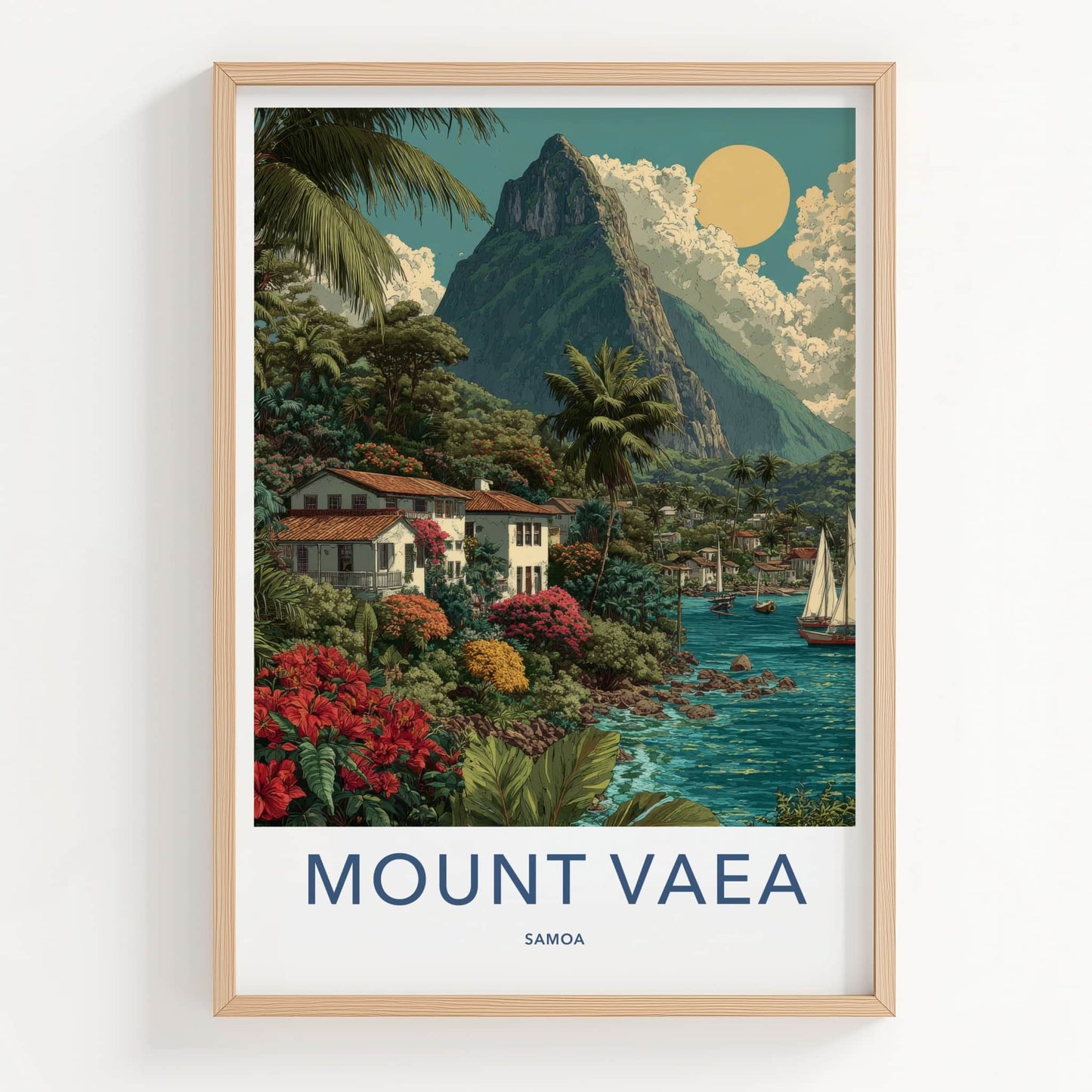 Mount Vaea Poster - Samoa Cliffside Homes - Tropical Village Wall Art