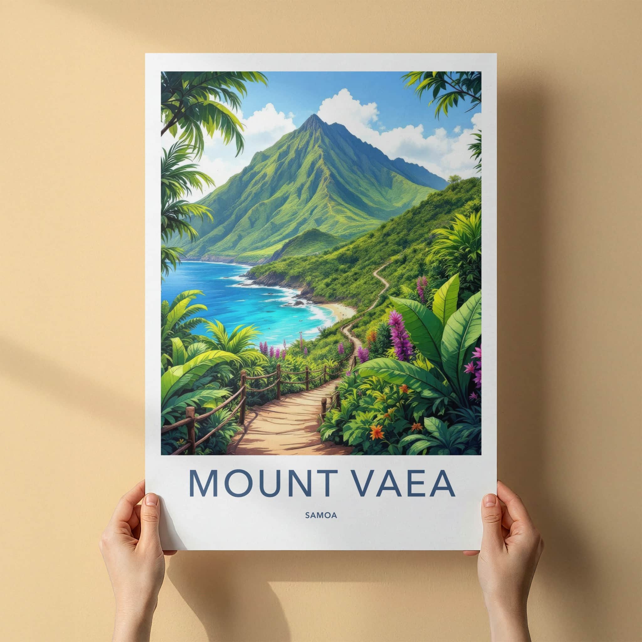 Mount Vaea Poster - Samoa Travel Art - Verdant Seaside Trail Home Decor