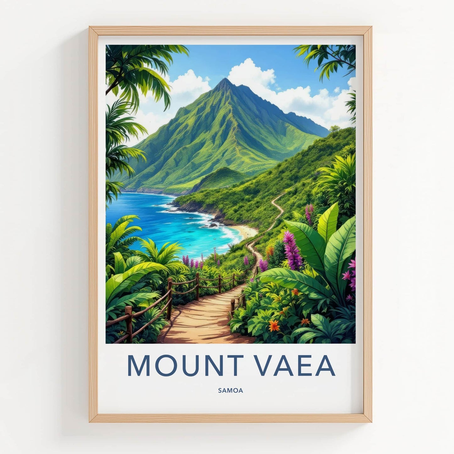 Mount Vaea Poster - Samoa Travel Art - Verdant Seaside Trail Home Decor