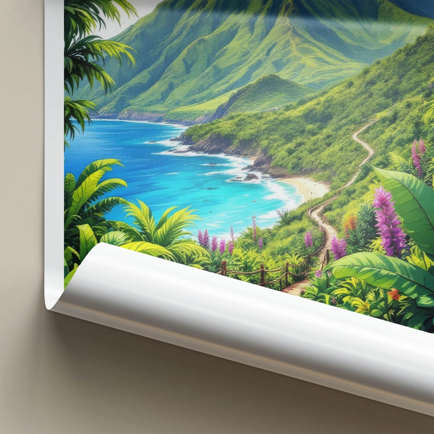 Mount Vaea Poster - Samoa Travel Art - Verdant Seaside Trail Home Decor