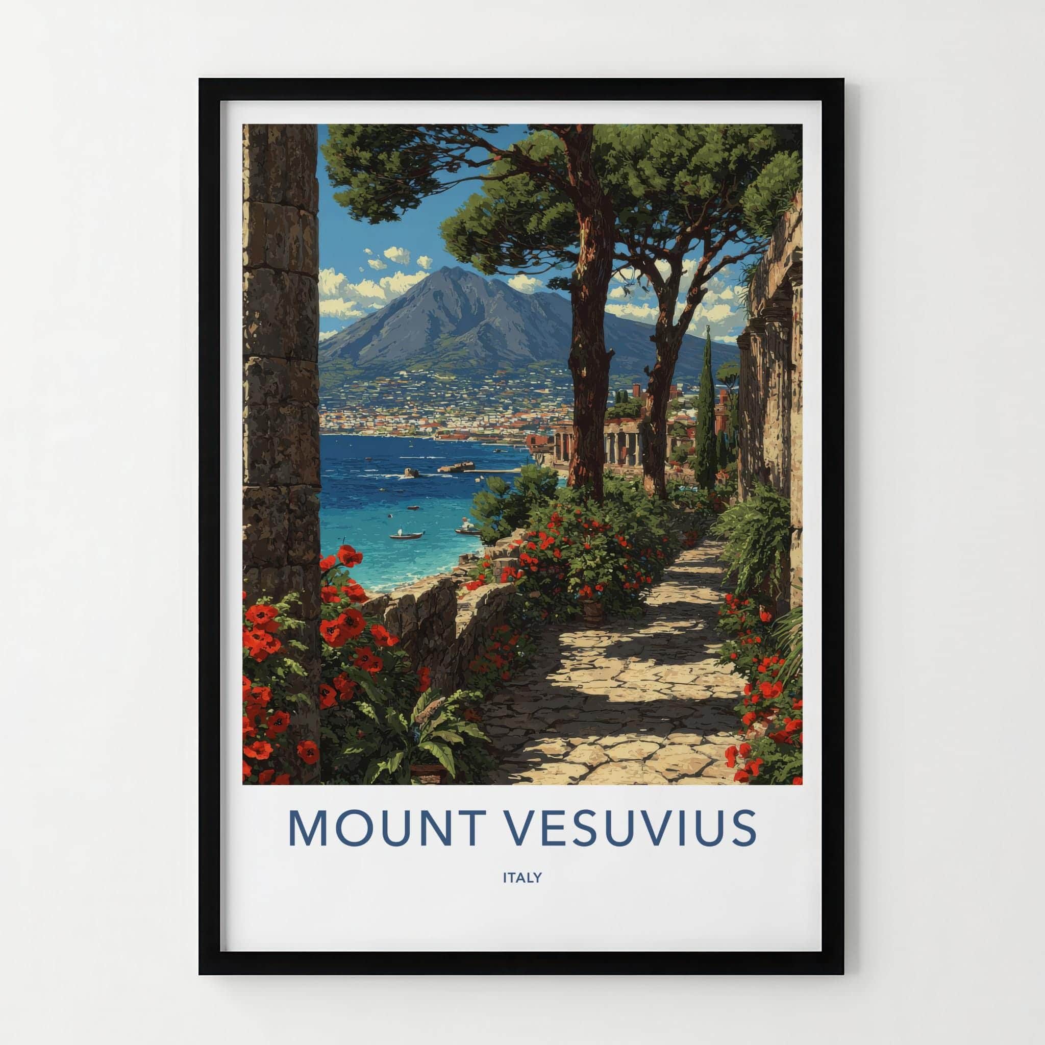 Mount Vesuvius Poster - Italy Travel Art - Vibrant Coastal Path Home Decor