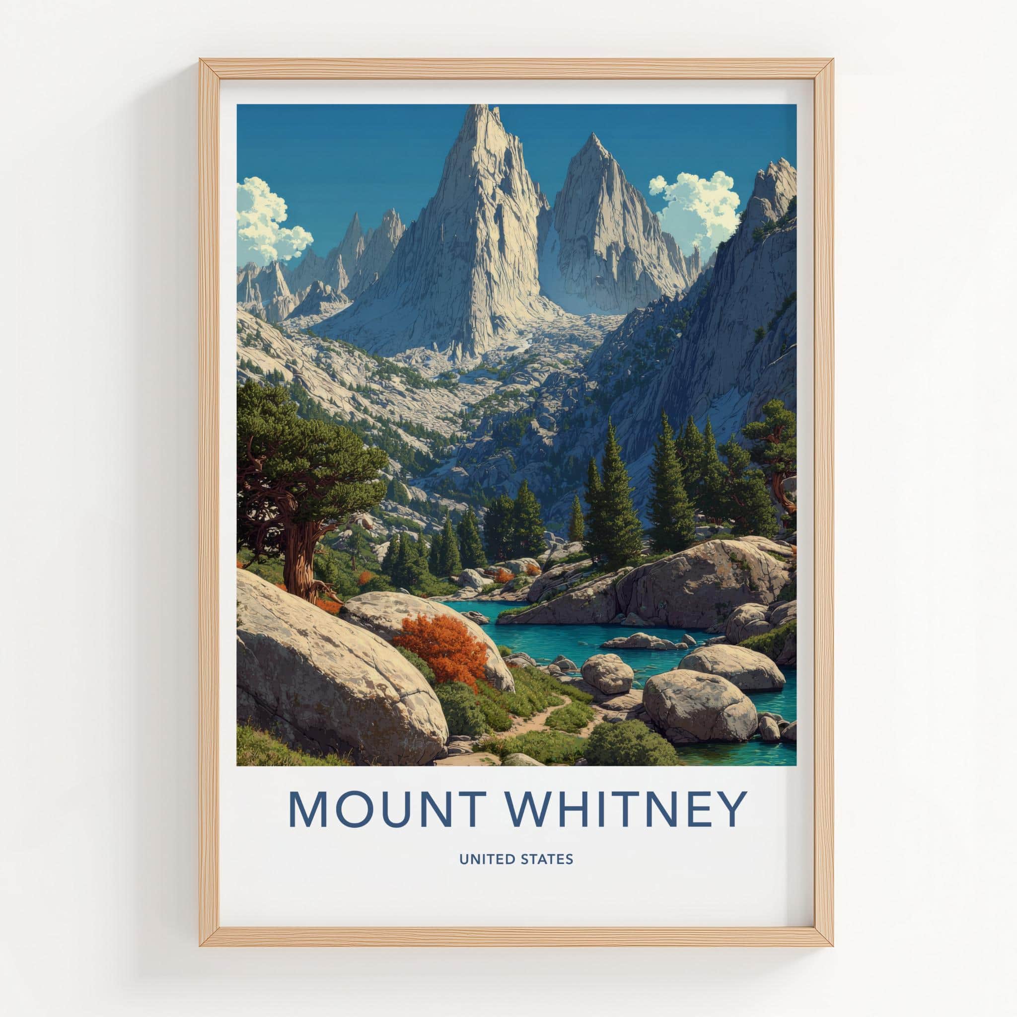 Mount Whitney Poster - California Travel Art - Serene Mountain Lake Home Decor