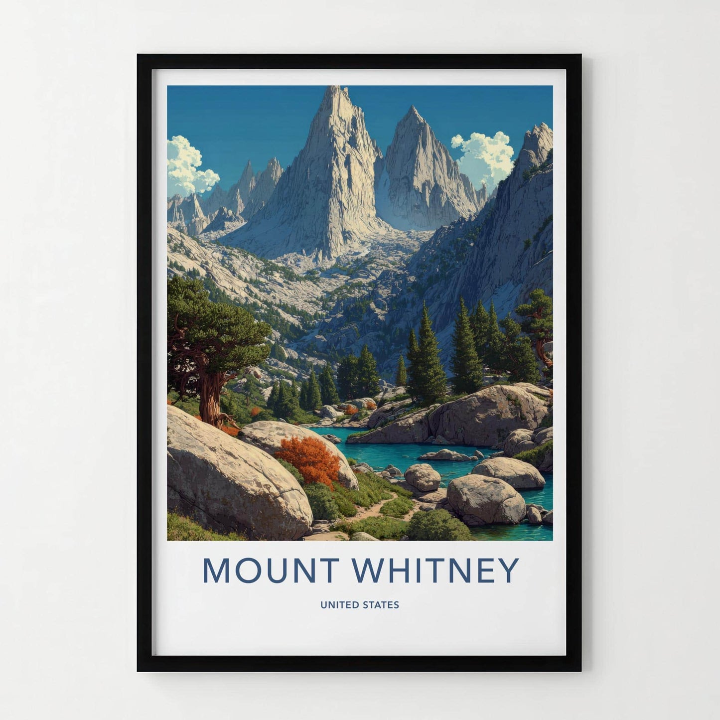Mount Whitney Poster - California Travel Art - Serene Mountain Lake Home Decor