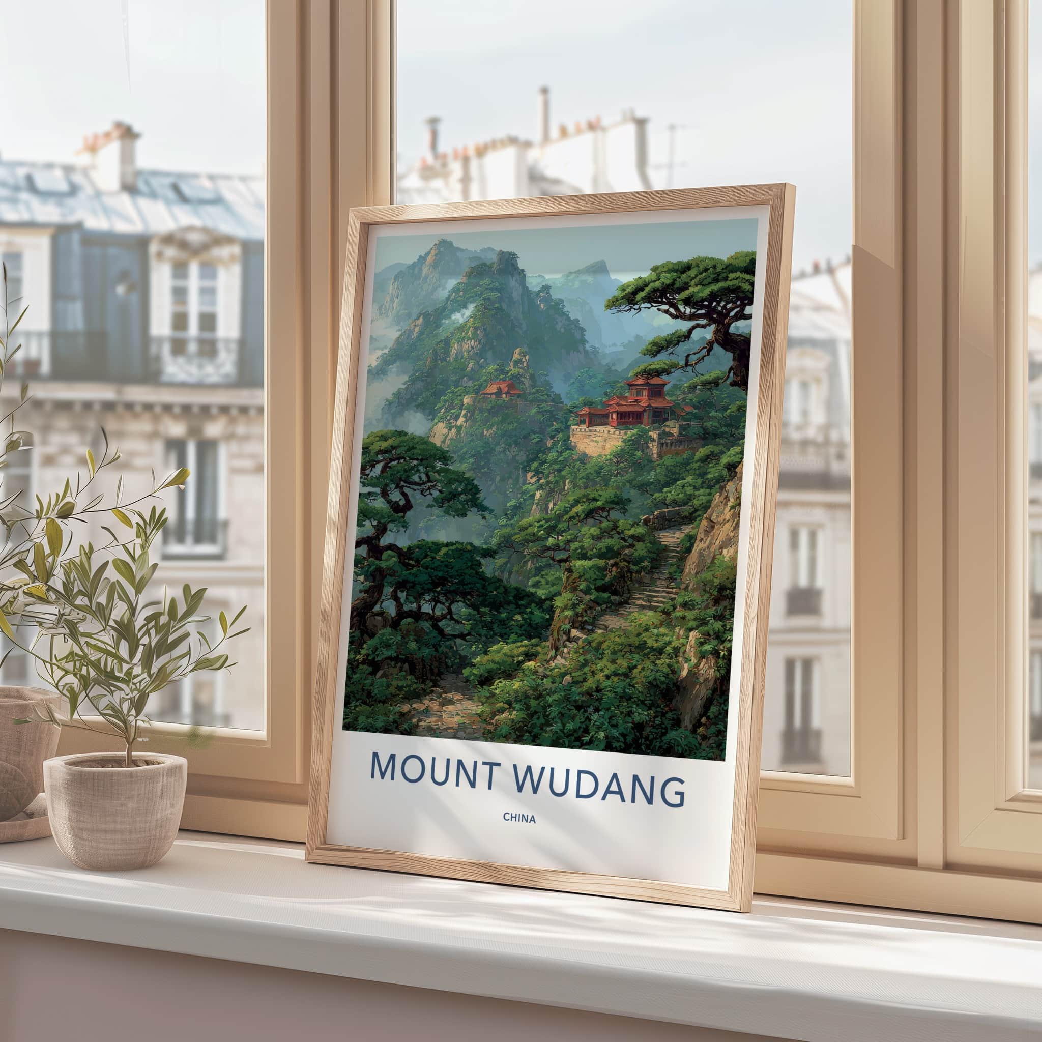 Mount Wudang Poster - China Travel Art - Mountain Temple Trees Wall Decor