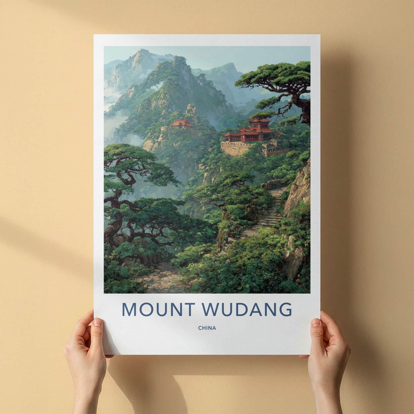 Mount Wudang Poster - China Travel Art - Mountain Temple Trees Wall Decor