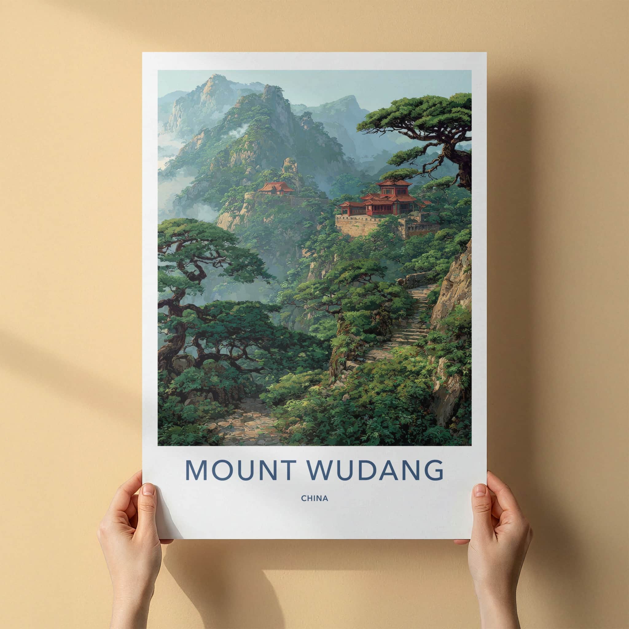 Mount Wudang Poster - China Travel Art - Mountain Temple Trees Wall Decor