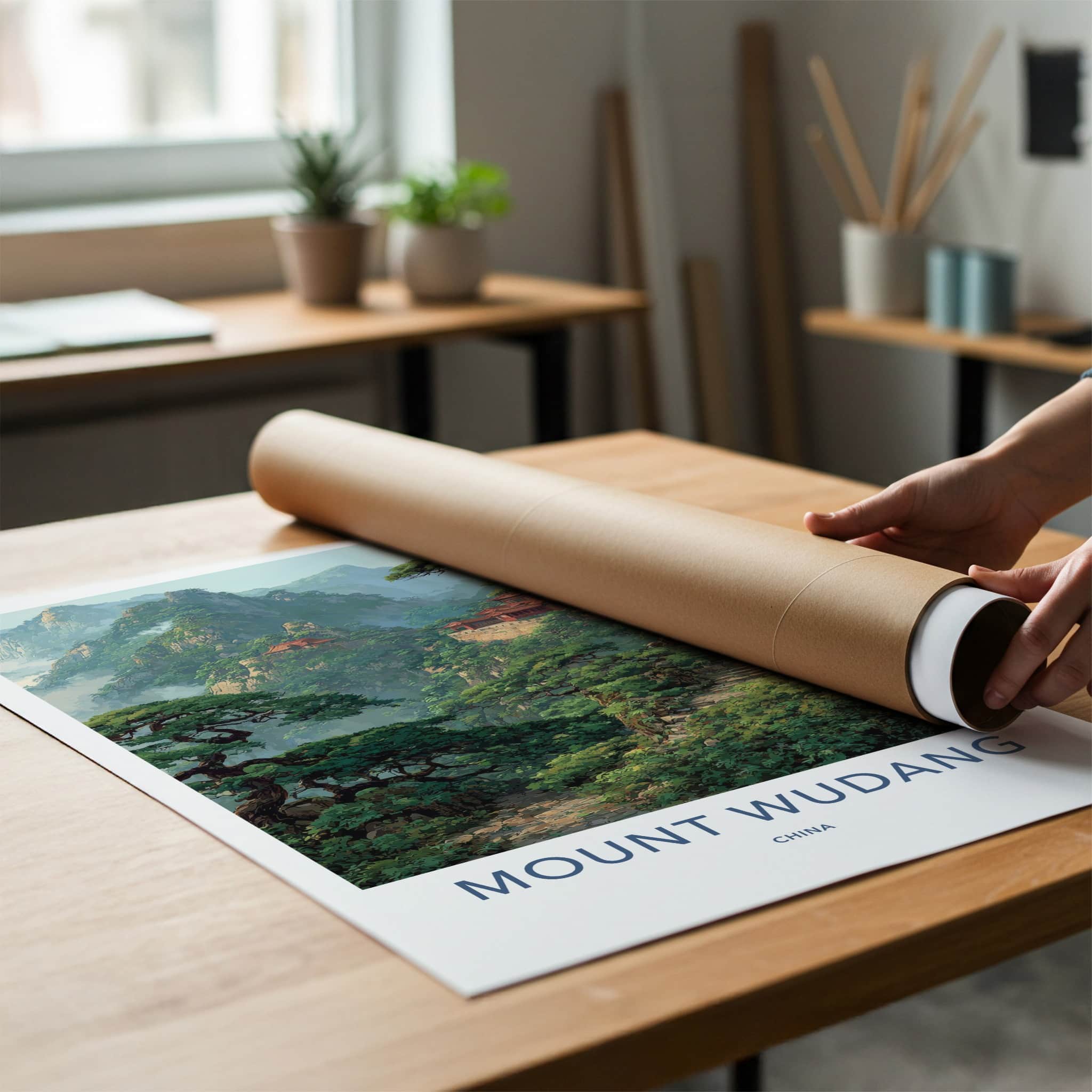 Mount Wudang Poster - China Travel Art - Mountain Temple Trees Wall Decor