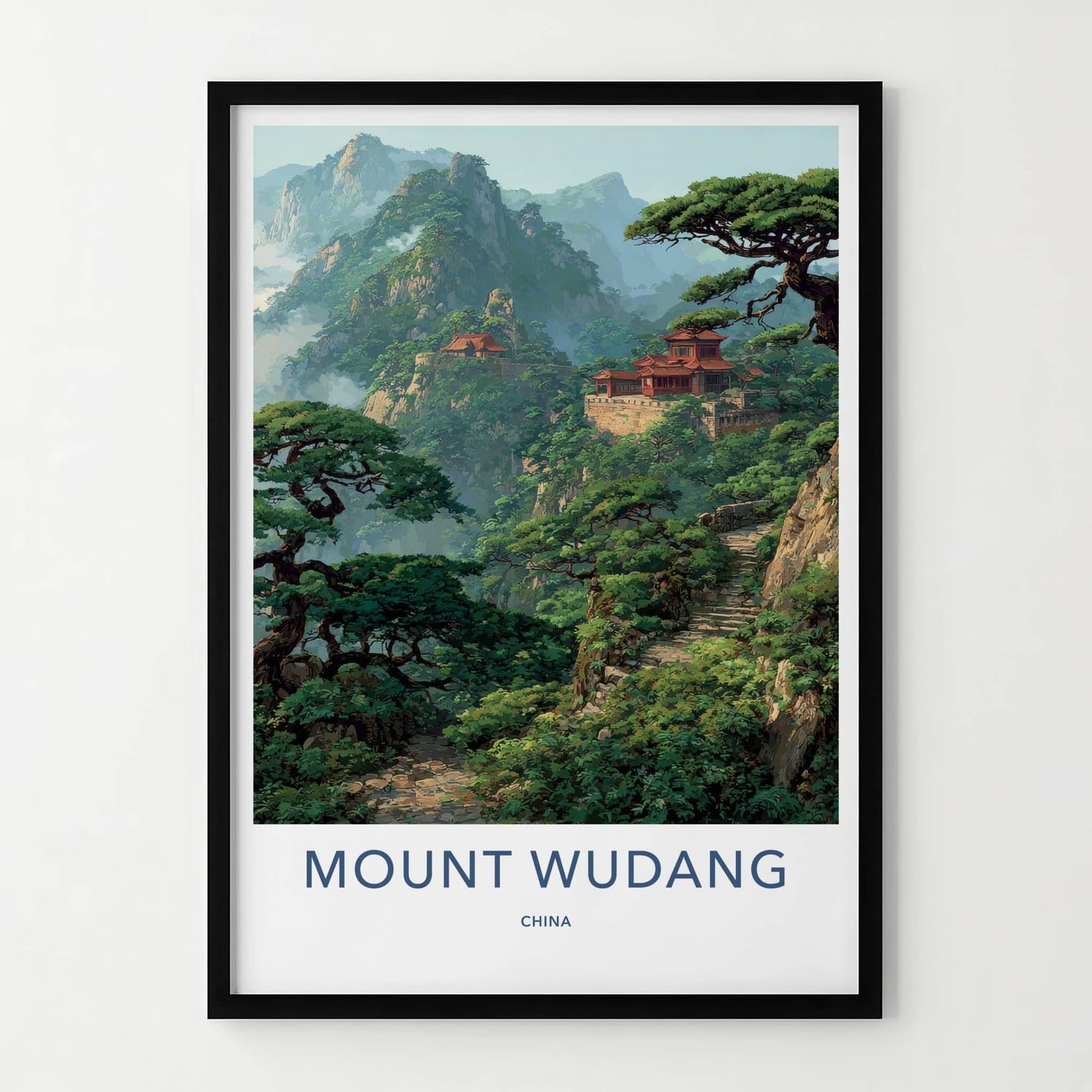Mount Wudang Poster - China Travel Art - Mountain Temple Trees Wall Decor