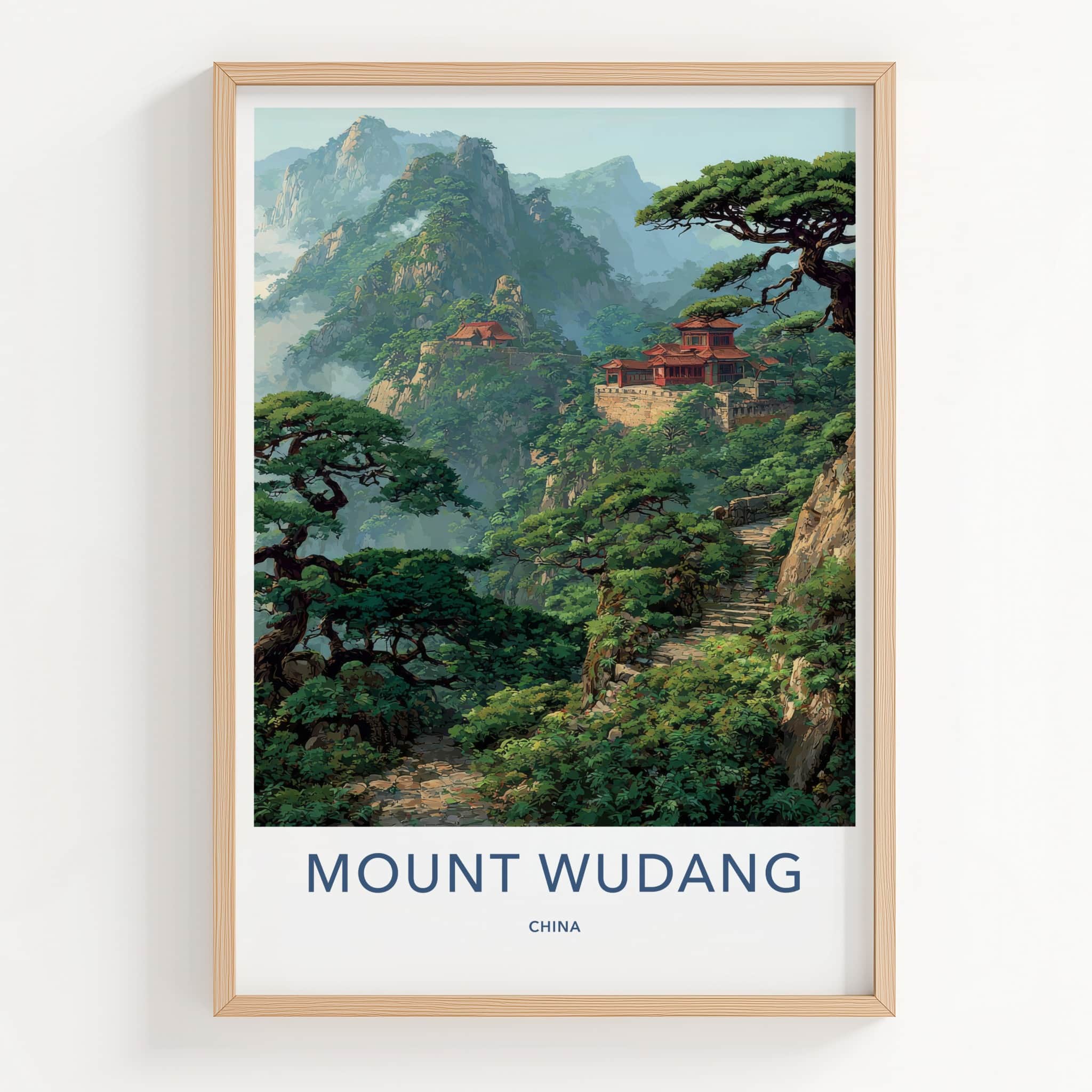 Mount Wudang Poster - China Travel Art - Mountain Temple Trees Wall Decor