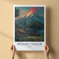 Mount Yasur Poster - Vanuatu Travel Art - Erupting Volcano Huts Home Decor