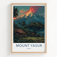 Mount Yasur Poster - Vanuatu Travel Art - Erupting Volcano Huts Home Decor
