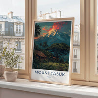 Mount Yasur Poster - Vanuatu Travel Art - Erupting Volcano Huts Home Decor