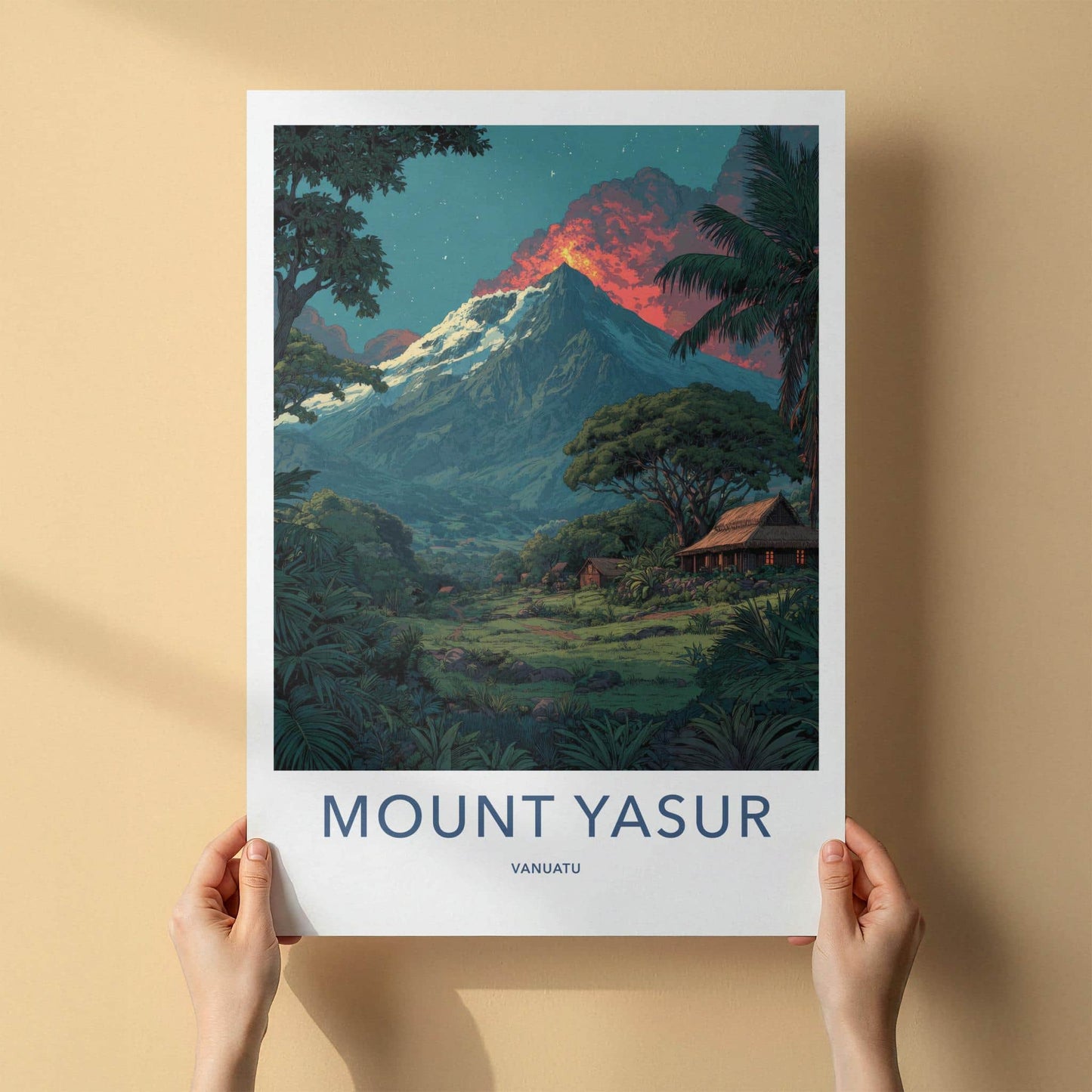 MOUNT YASUR Poster - Vanuatu Travel Art - Fiery Night Eruption Home Decor