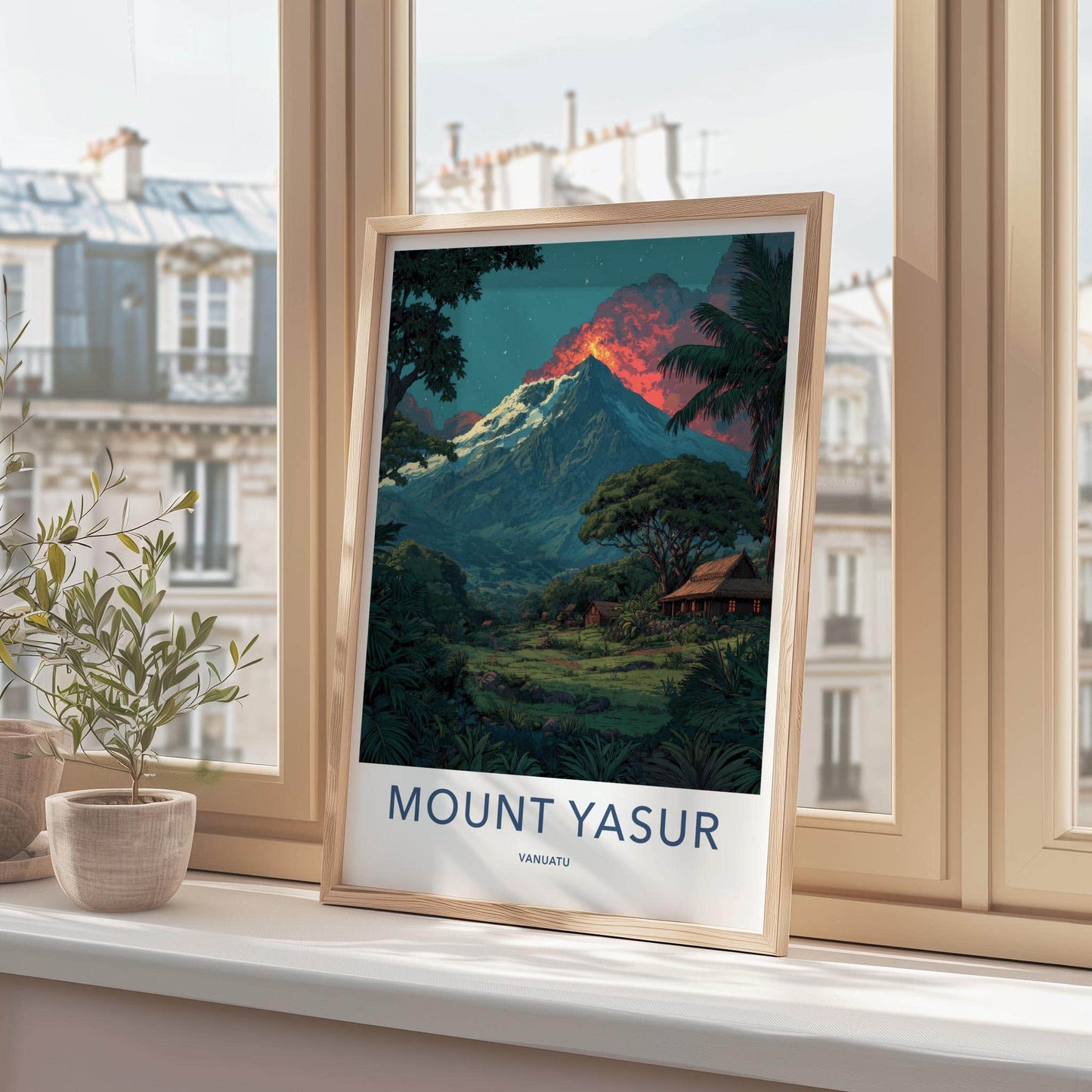 MOUNT YASUR Poster - Vanuatu Travel Art - Fiery Night Eruption Home Decor