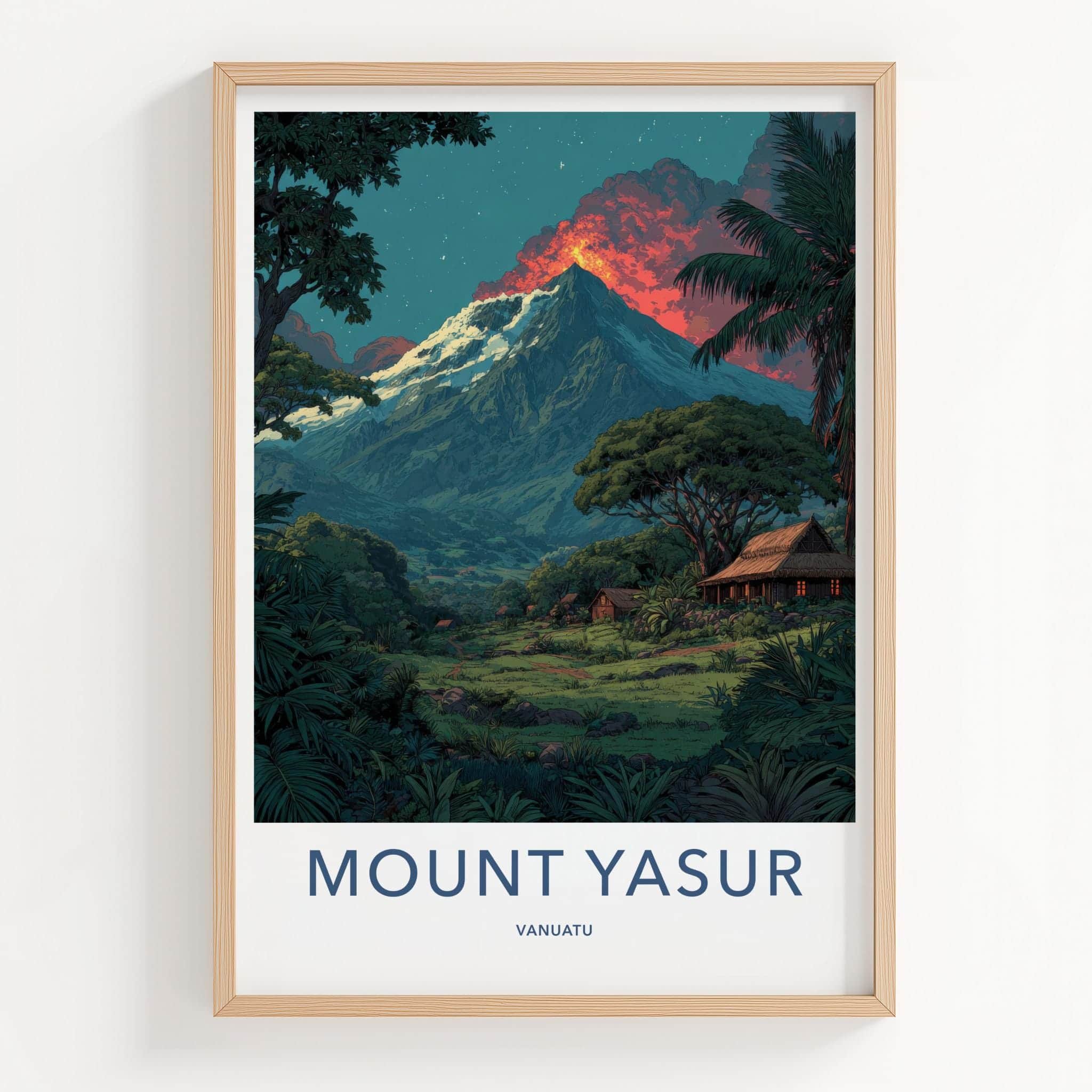 MOUNT YASUR Poster - Vanuatu Travel Art - Fiery Night Eruption Home Decor