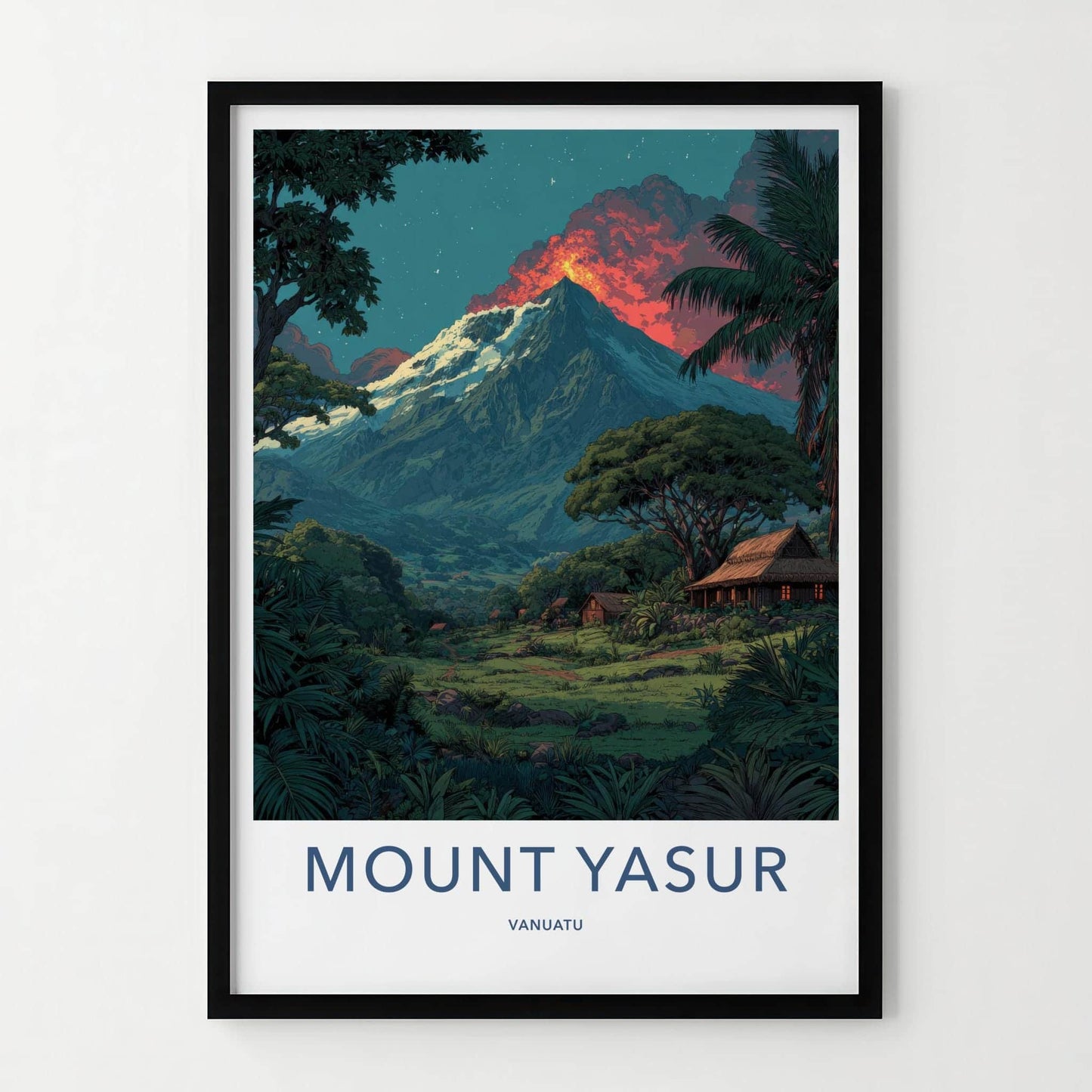 MOUNT YASUR Poster - Vanuatu Travel Art - Fiery Night Eruption Home Decor