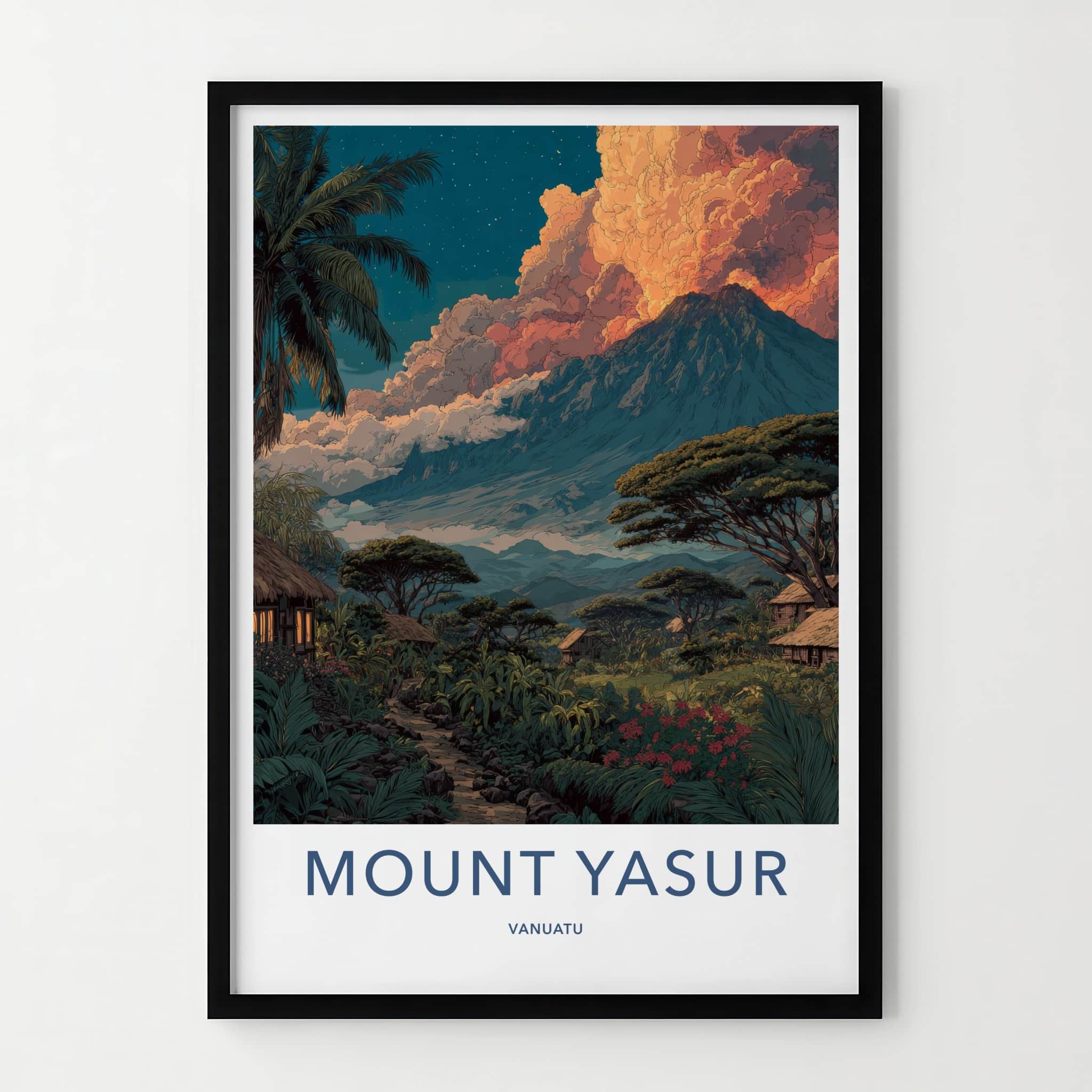 Mount Yasur Poster - Vanuatu Travel Art - Fiery Volcanic Cloud Gallery Art