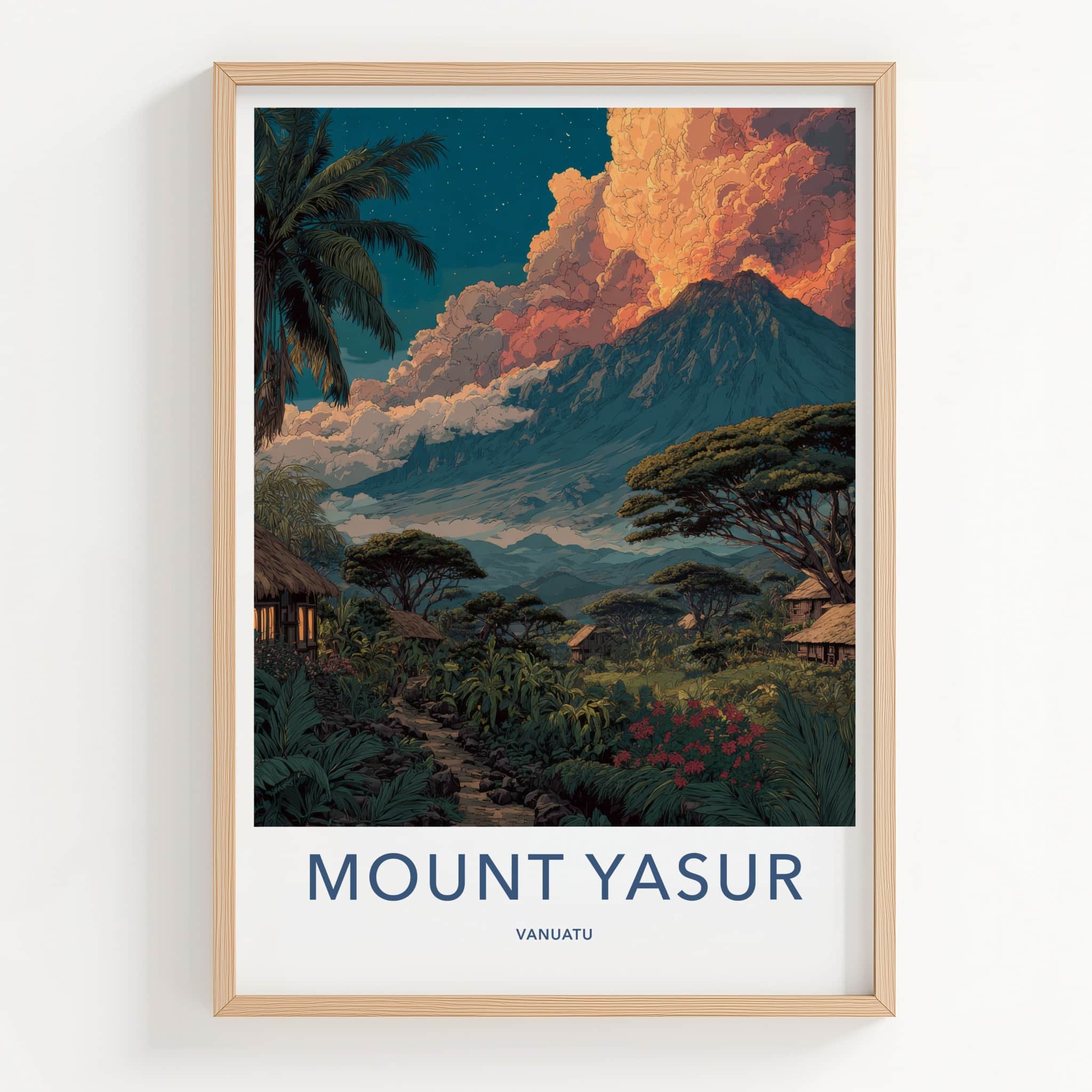 Mount Yasur Poster - Vanuatu Travel Art - Fiery Volcanic Cloud Gallery Art