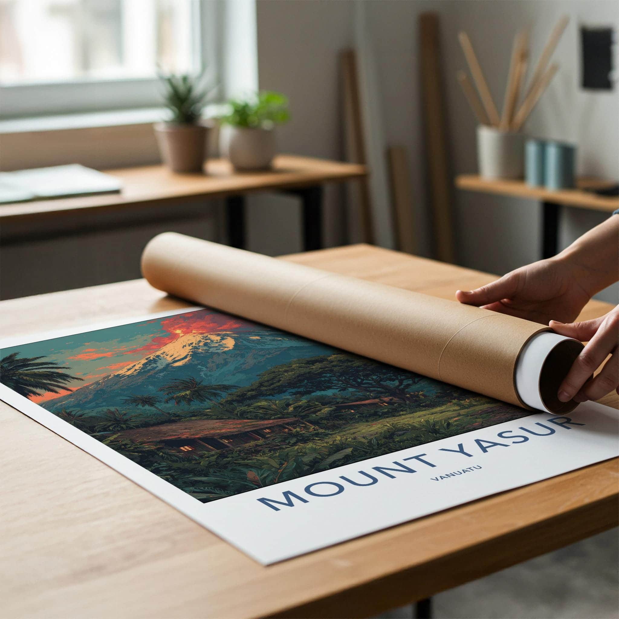 Mount Yasur Poster - Vanuatu Travel Art - Fiery Volcano Landscape Home Decor