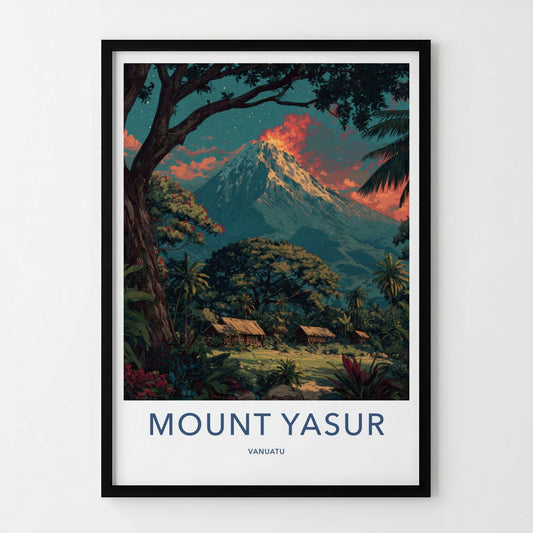 Mount Yasur Poster - Vanuatu Travel Art - Volcanic Eruption Jungle Home Decor