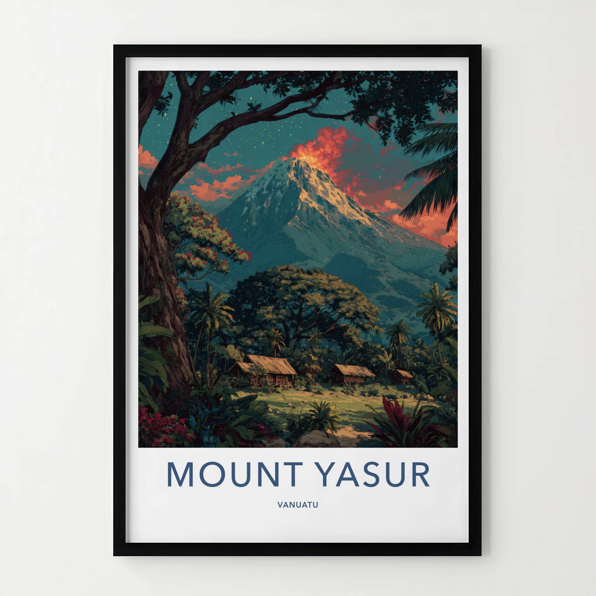 Mount Yasur Poster - Vanuatu Travel Art - Volcano Glowing Jungle Home Decor