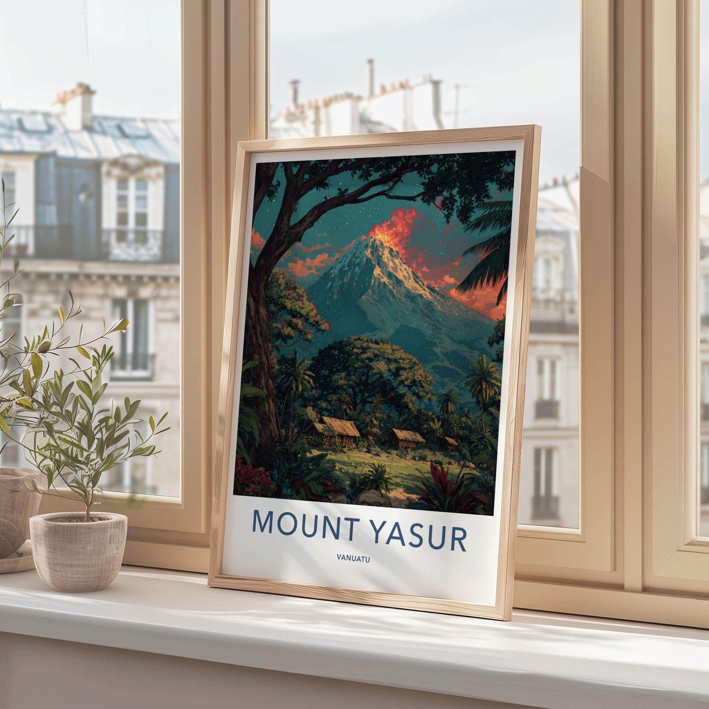 Mount Yasur Poster - Vanuatu Travel Art - Volcano Glowing Jungle Home Decor
