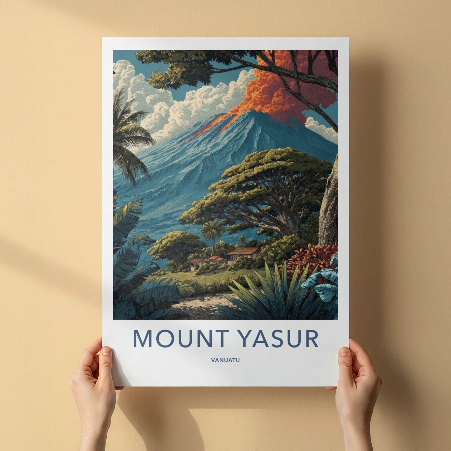 Mount Yasur Poster - Vanuatu Travel Art - Volcano Plume Gift