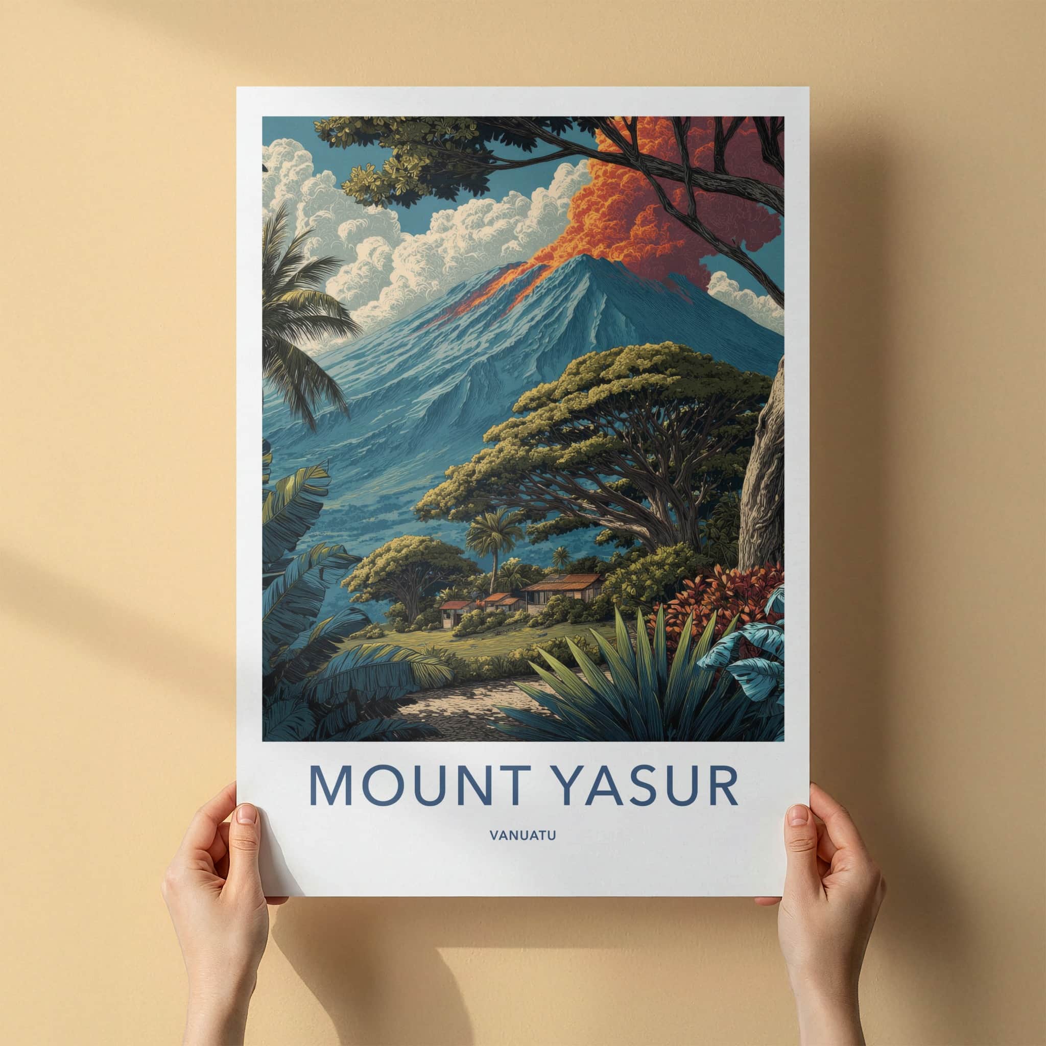 Mount Yasur Poster - Vanuatu Travel Art - Volcano Plume Gift