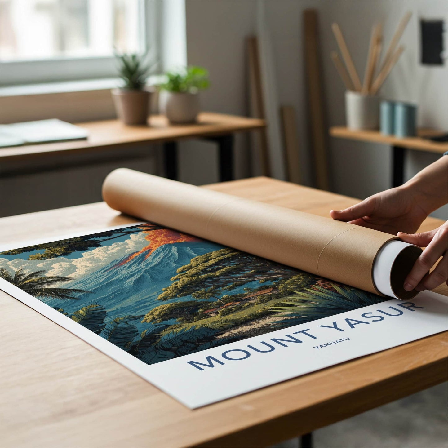 Mount Yasur Poster - Vanuatu Travel Art - Volcano Plume Gift