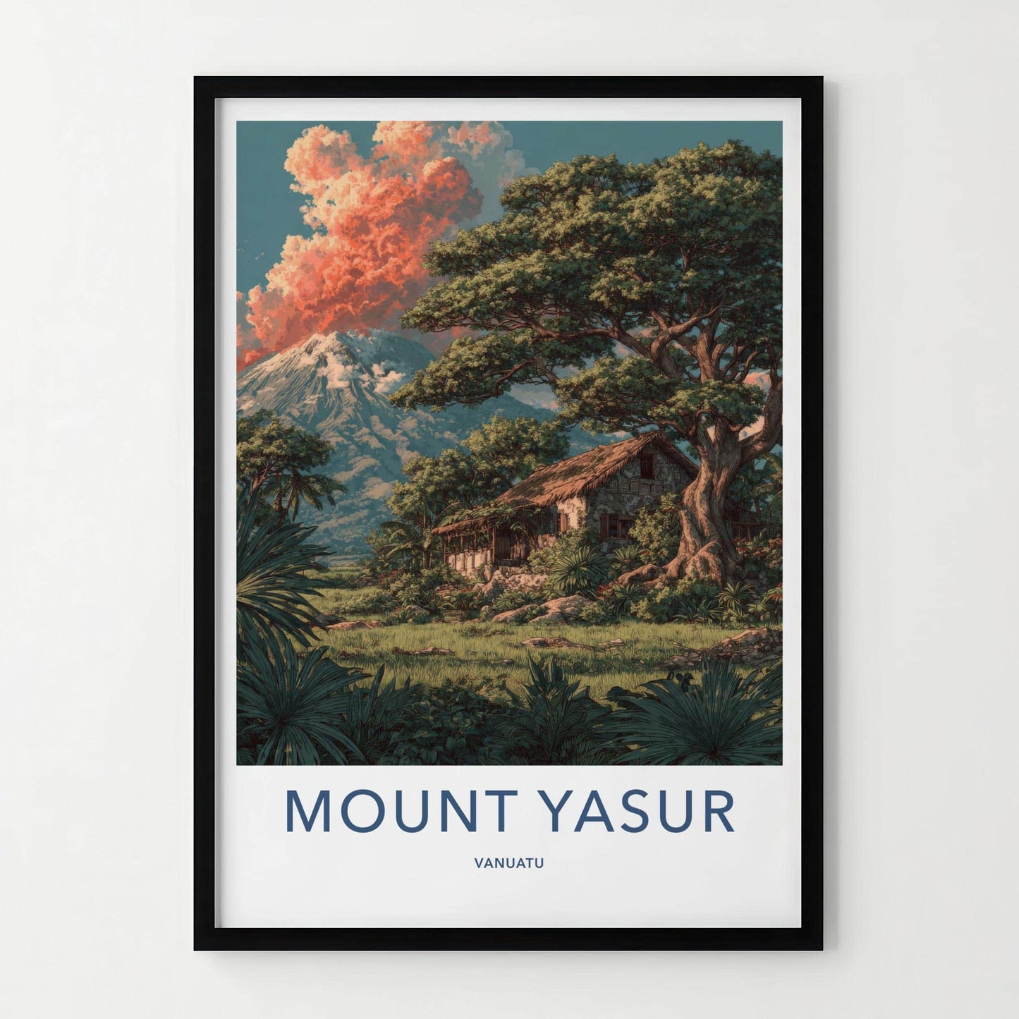 Mount Yasur Poster - Vanuatu Travel Art - Volcano Tropical Hut Home Decor
