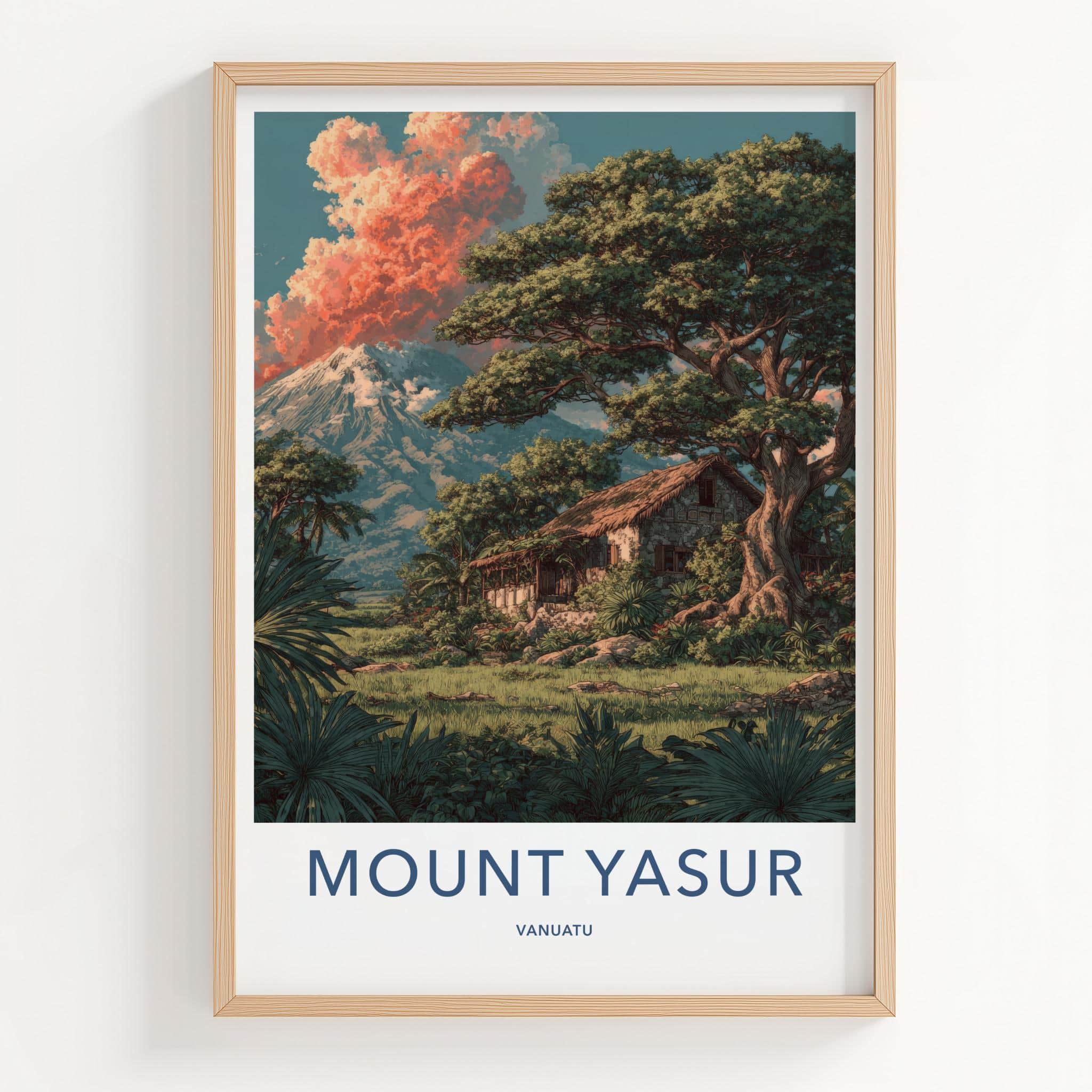 Mount Yasur Poster - Vanuatu Travel Art - Volcano Tropical Hut Home Decor
