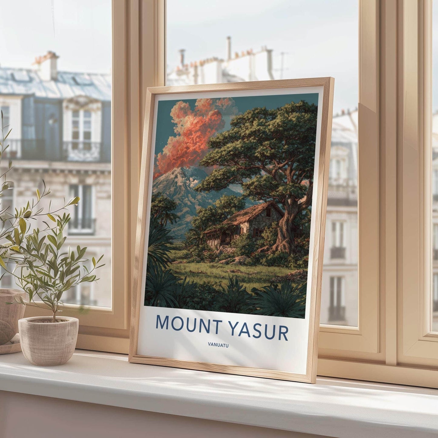 Mount Yasur Poster - Vanuatu Travel Art - Volcano Tropical Hut Home Decor