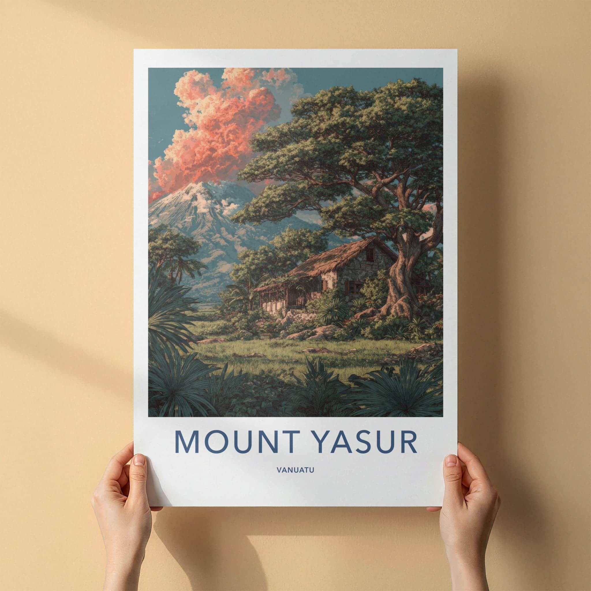 Mount Yasur Poster - Vanuatu Travel Art - Volcano Tropical Hut Home Decor