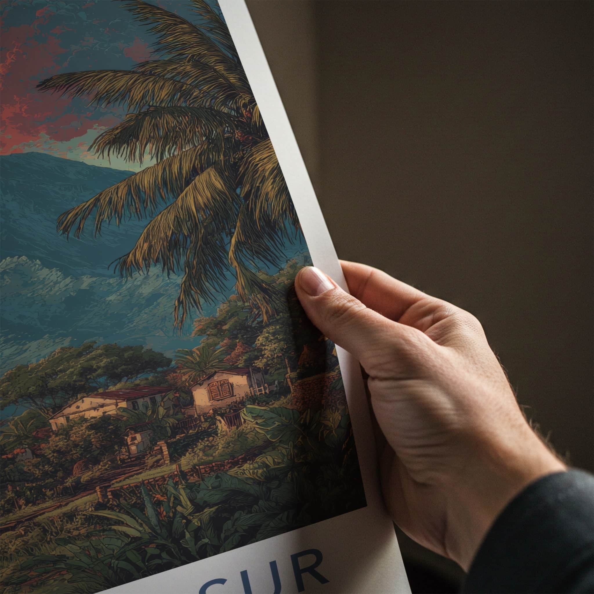 Mount Yasur Poster - Vanuatu Travel Print - Glowing Volcano Palm Framed Art
