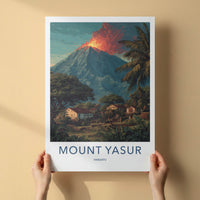 Mount Yasur Poster - Vanuatu Travel Print - Glowing Volcano Palm Framed Art