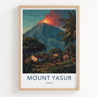 Mount Yasur Poster - Vanuatu Travel Print - Glowing Volcano Palm Framed Art