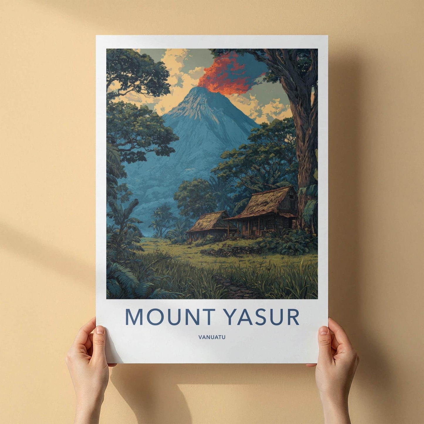 Mount Yasur Poster - Vanuatu Wall Art - Erupting Volcano Huts Home Decor